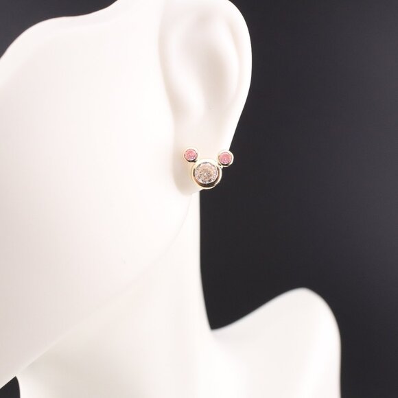 Women's 14k Gold Pink Mickey Mouse Silhouette Cubic Zirconia Mini Stud Earrings* - Picture 3 of 11